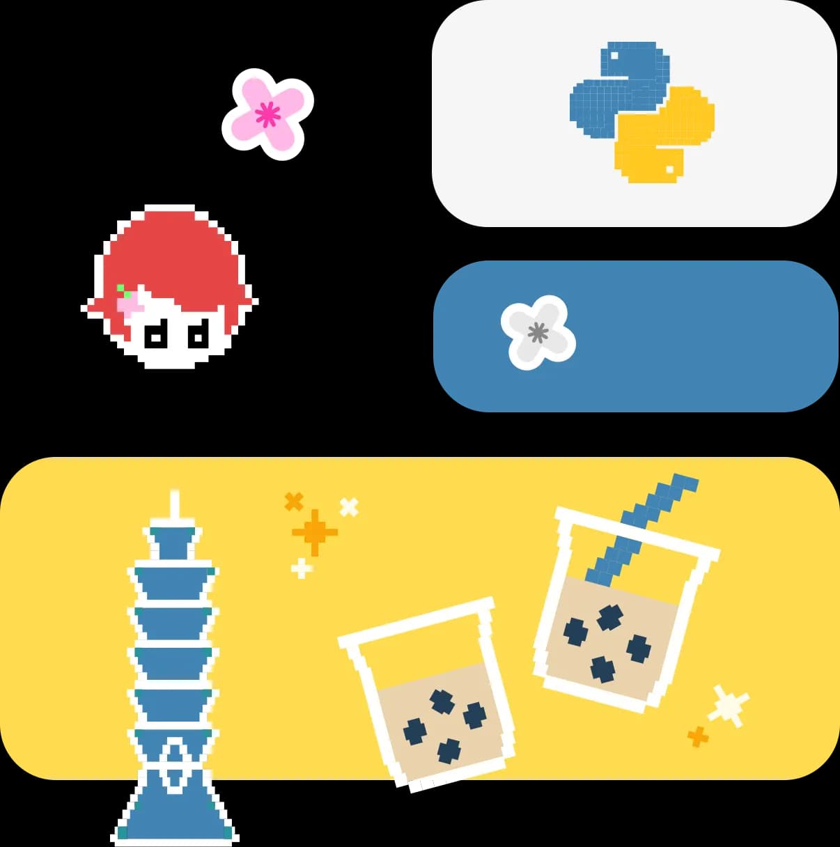 PyLadies Taiwan logo 以及象徵台灣的梅花，101 大樓